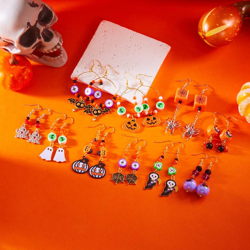 Halloween Costume Jewelry Alloy Earrings With Ghost And Spider Web Design For Men And Women