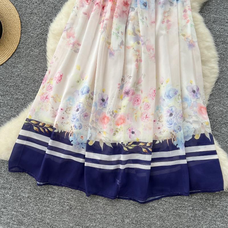 Летнее платье с завышенной талией Женское платье с ожерельями Открытая спина Печатное платье