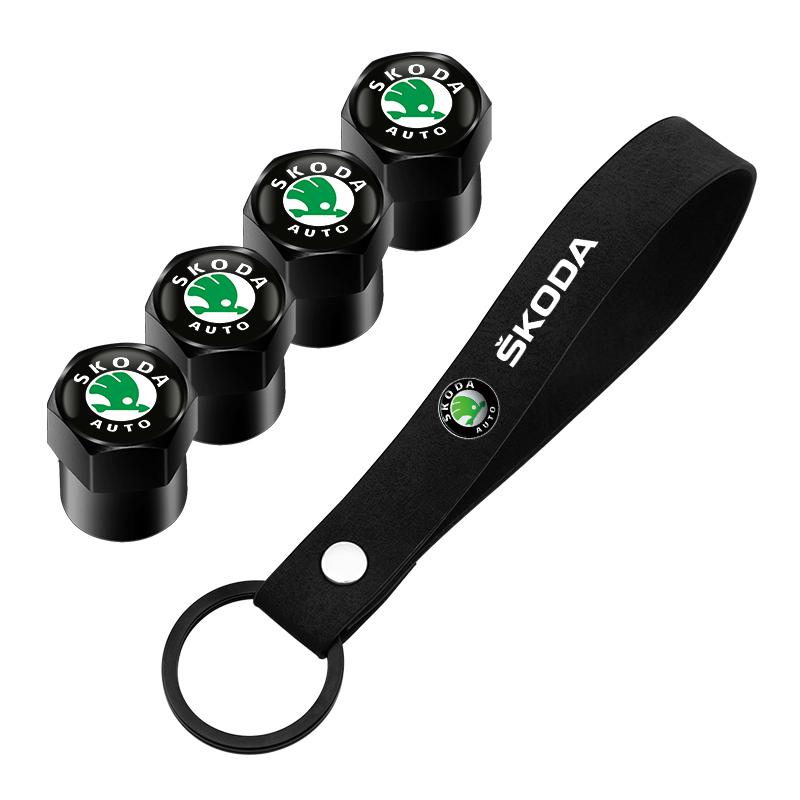 Car Tire Valve Caps with Car Badge MB14 Keyring Keychain accessories for skoda octavia a5 a4 mk1 fabia superb rapid