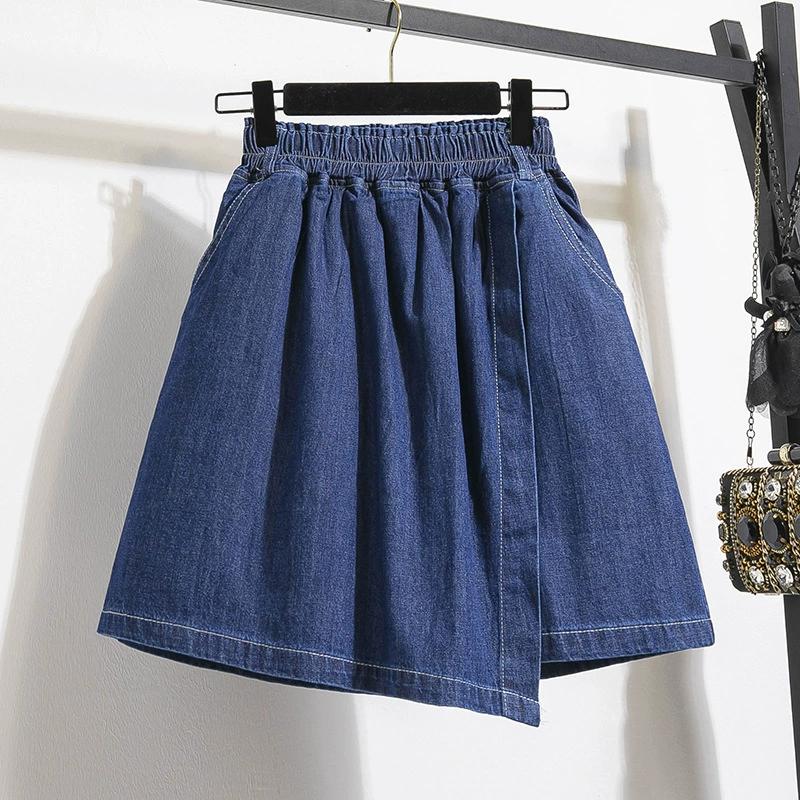 Женская летняя юбка-бюстье из денима с высокой талией, юбка с асимметричными складками и запахом
