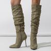 Женские новые модные высокие сапоги 2024 года с плиссированным дизайном в ковбойском стиле с острым носком, сексуальные зимние теплые сапоги на шпильке с высоким каблуком Botas Mujer
