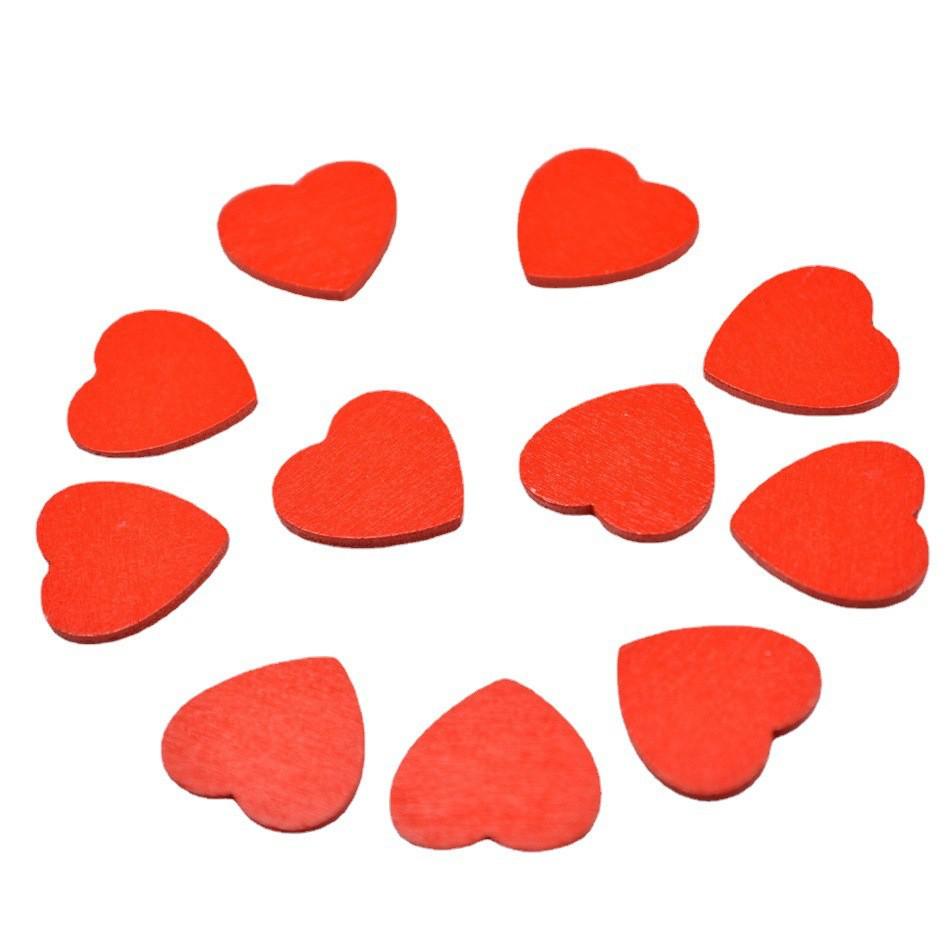 18mm Wooden Heart Chips, 100pc Pack - Colored Wedding & Festival DIY Decorations