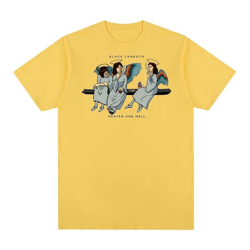 Black Sabbath "Heaven and Hell" Ангельская группа Члены Винтажная стираная футболка Heavy Metal, Унисекс Рок Уличная футболка, 100% Хлопок Повседневная футболка с коротким рукавом