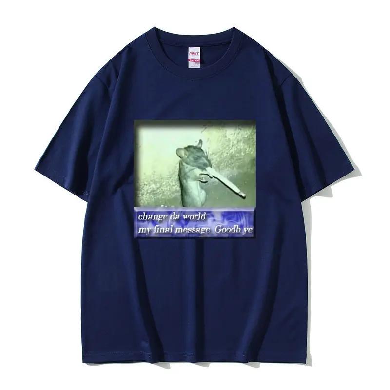 Streetwear Change Da World Крыса Мем Принт Хлопковая Футболка 2026 Лето Спортивная Повседневная Дышащая Унисекс Большой Размер Топы Y2k