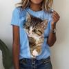 Women's T Shirt Basic Cat Print Short Sleeve Regular Tops Round Neck Daily Weekend Pink