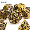 7 шт., металлические кубики с желтым зубчатым колесом, набор полых металлических многогранных кубиков, подходящий для ролевой игры, настольной игры, карточной игры