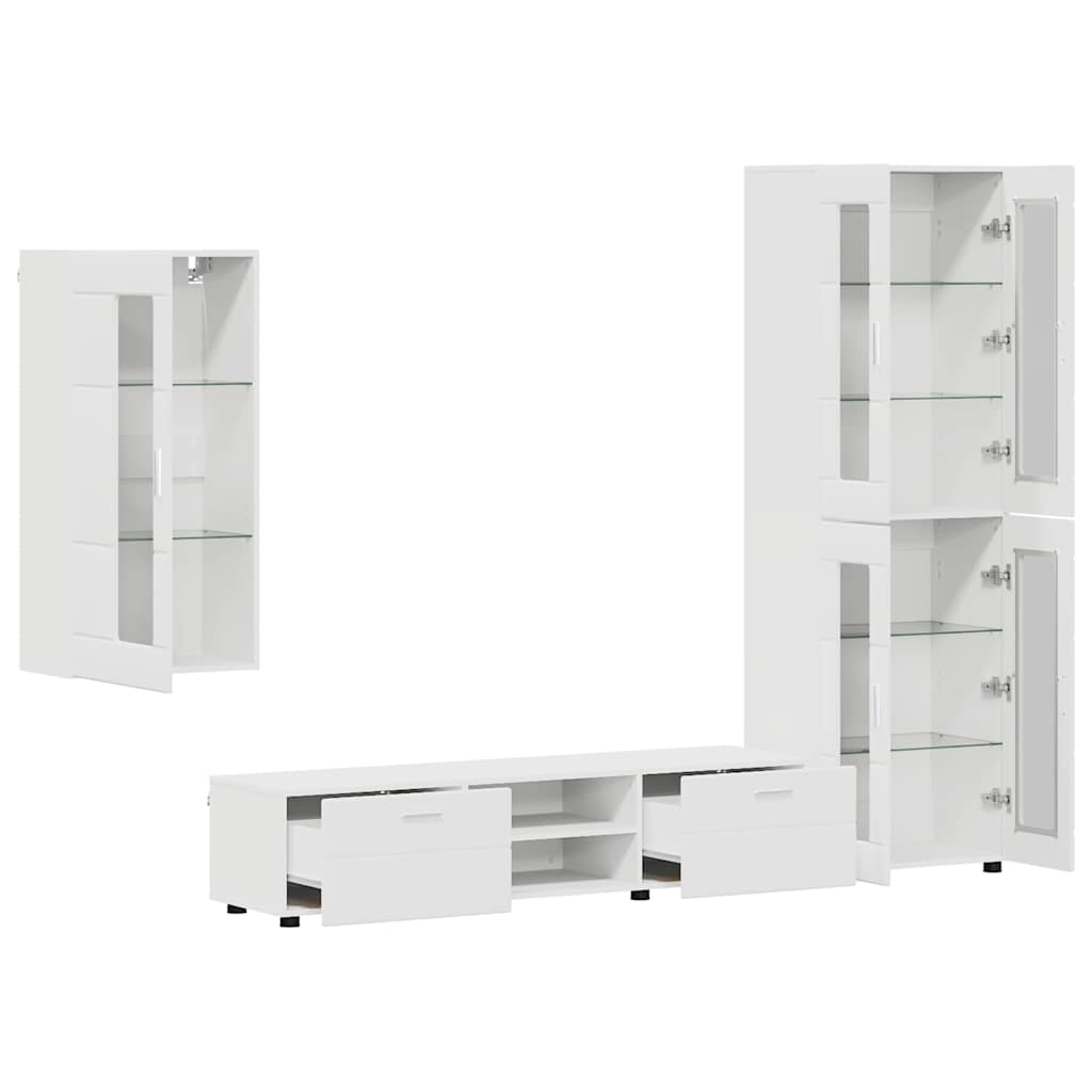 FLORIN 3 Piece TV Cabinet Set with Drawers White Particleboard