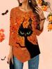 Women's Loose Round Neck Three Quarter Sleeve Tee 3D Halloween Pattern Ideal Halloween and Christmas Gift