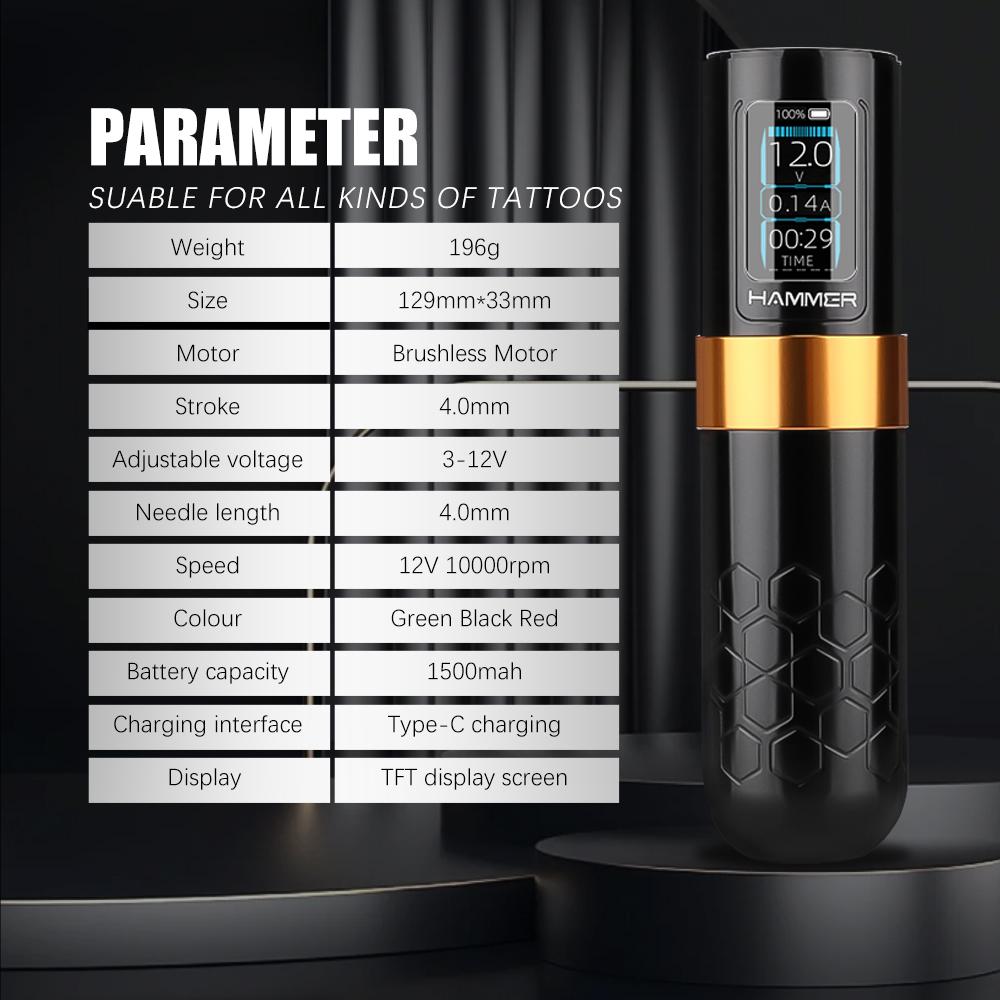 Беспроводная тату-машинка с вращающейся ручкой, мощный бесщеточный мотор с ходом 4 мм для тату-мастеров, кольцевой переключатель