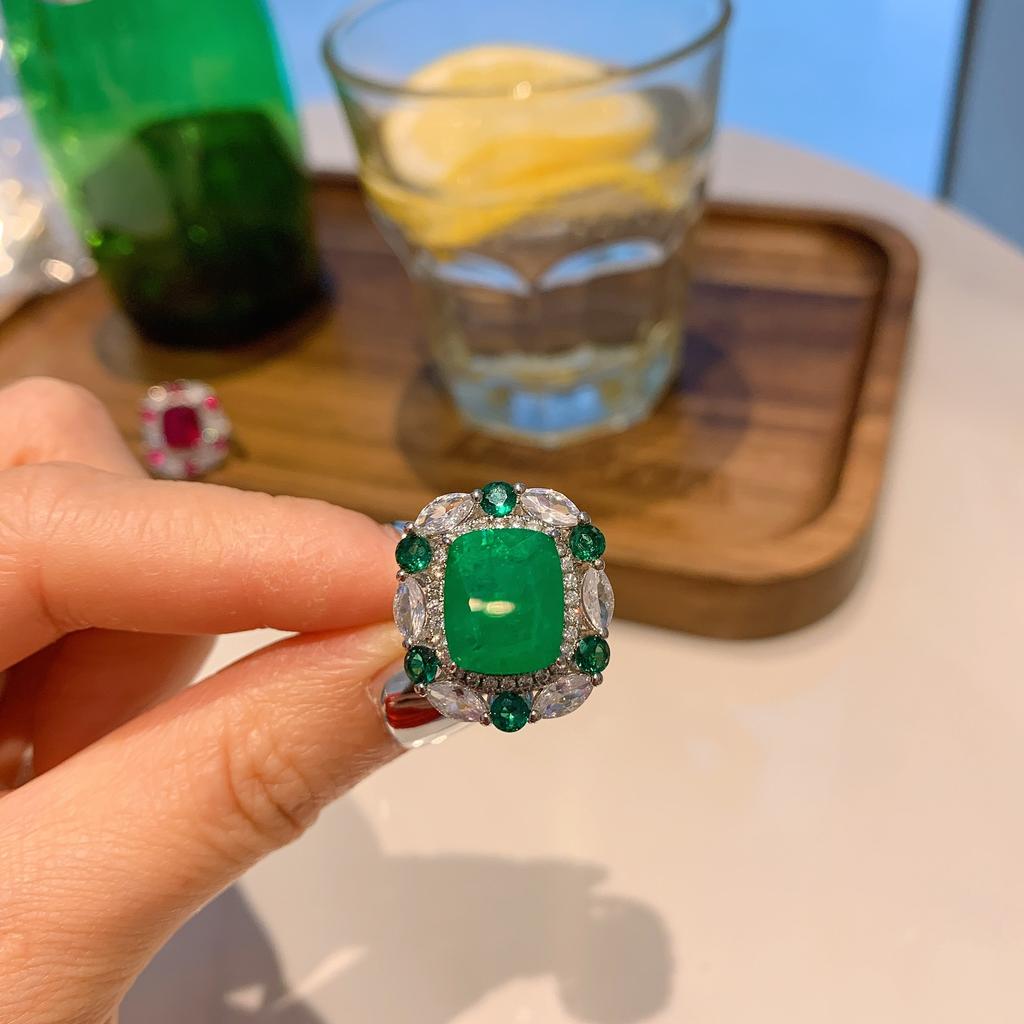 Кольцо из красного корунда в стиле ретро, имитация кольца, простое модное ювелирное украшение, изумрудное кольцо