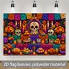 2D planar flag 2D plane - 1 piece of 2D flag - Halloween-themed banner background fabric with painted sugar skulls