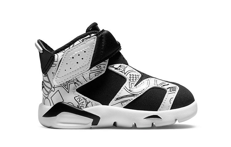 Jordan Air Jordan 6 Retro Little Flex SE High top Toddler Shoes Black White Graffiti Infant And Toddler DC4104-001