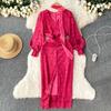 New Women Elegant V-neck Lace Birthdays Party Pencil Dresses Long Sleeve Sexy Split Evening Christams Dress