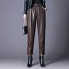 Плотные кожаные брюки с высокой талией и размером 9 дюймов плюс, новый зимний стиль, свободные повседневные брюки Haren