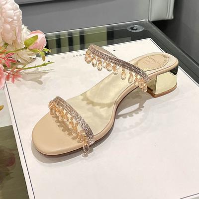 Новые сексуальные сандалии на тонком каблуке с кристаллами и подвеской на толстом каблуке от обувной фабрики Xinhao, крутые шлепанцы