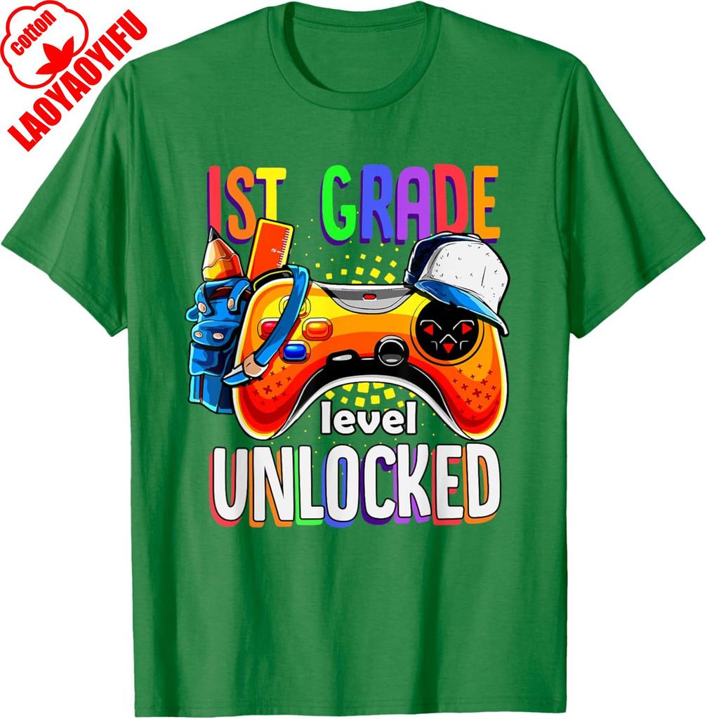Gamer Back To School Gamepad 1st First Grade Level Unlocked Tshirt Summer Unisex Unisex Fashion Cotton Graphic T Shirts