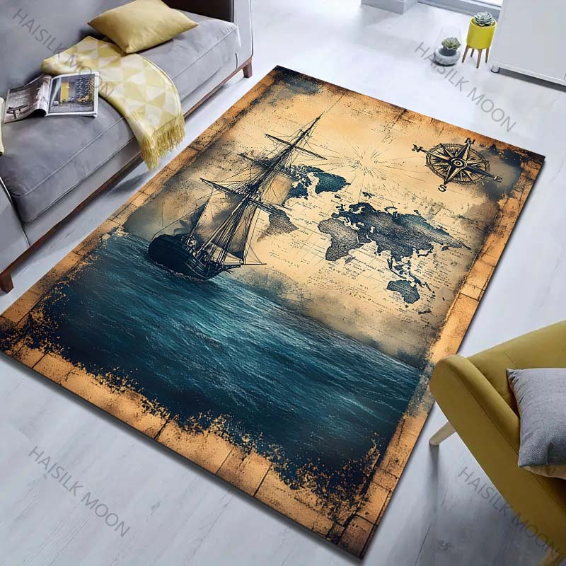 Винтажный принт морской карты ковер для спальни, гостиной, прикроватный, под диван, напольный коврик, современный домашний декор, ковер для зонирования, большой размер