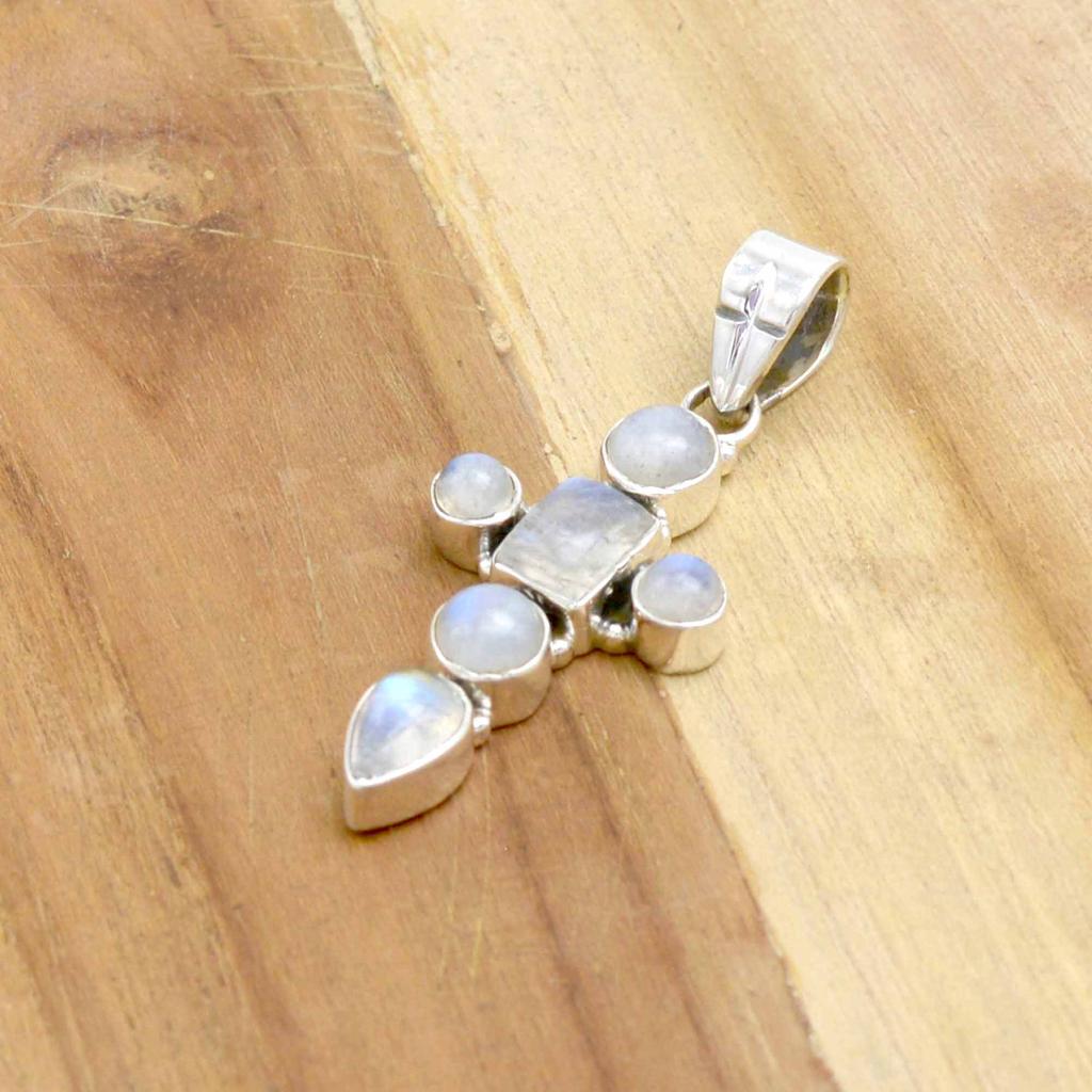 Подвеска-крест из серебра 925 пробы с лунным камнем, подвеска из натурального драгоценного камня для женщин, ювелирные изделия ручной работы, подарок на свадьбу