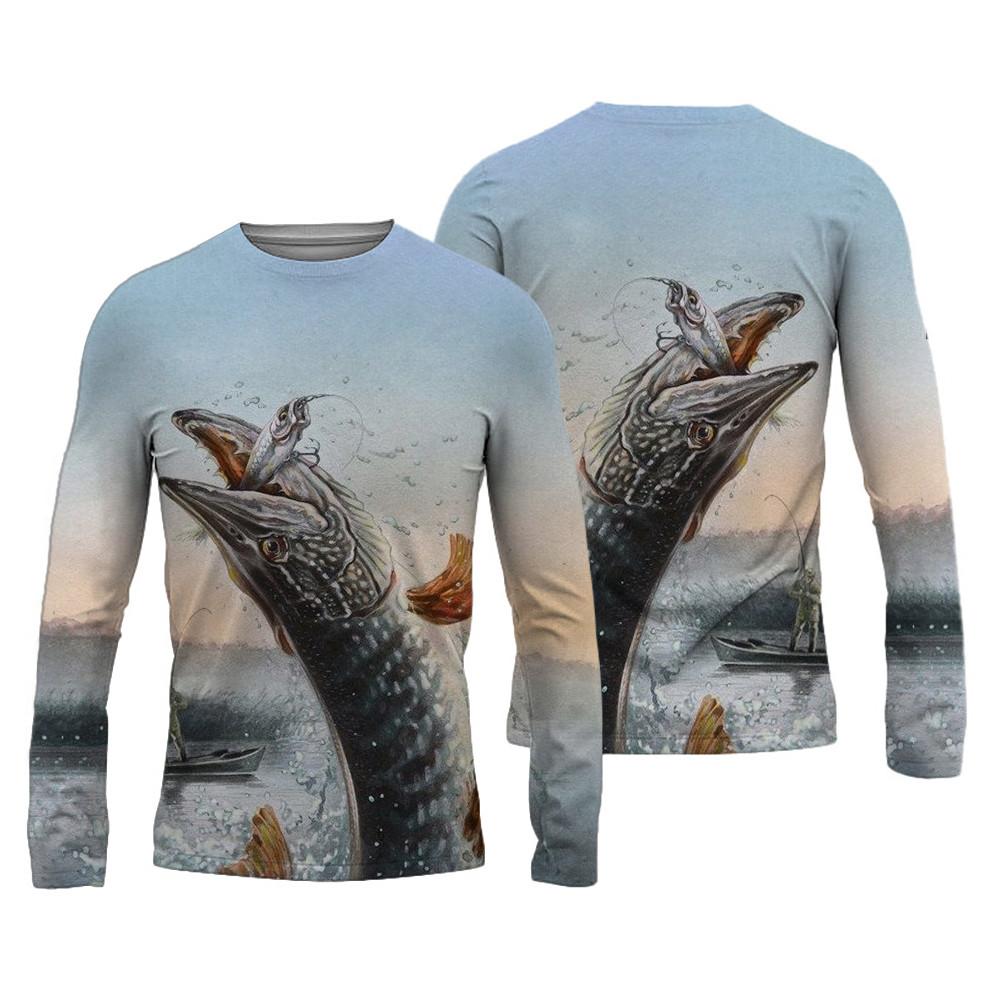 Мужские рубашки для рыбалки, 3D одежда для рыбалки, дышащая футболка с длинным рукавом, летние спортивные рубашки для спорта на открытом воздухе с круглым вырезом, рыбацкие рубашки