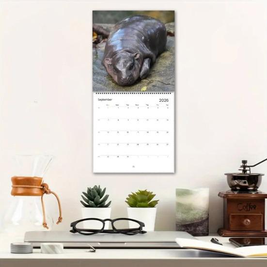 Moo Deng Calendar 2026 Pygmy Hippo Wall Calendar Monthly Planner Hanging Hippopotamus Calendar Gift for Hippo Lovers