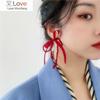 Statement Lucky Red Earrings Personality Big Ribbon Crystal Knot Tassel Long Drop Earings Jewelry For Women Korean Style