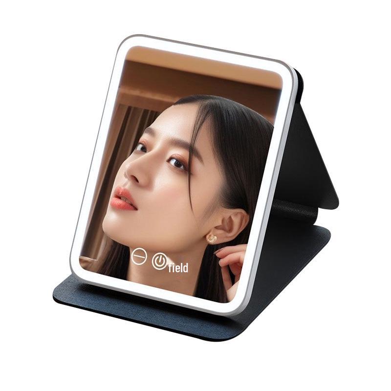 Foldable LED Makeup Mirror with Light – Smart, High-Definition, Portable Desktop Mirror for Travel and Dormitory Use