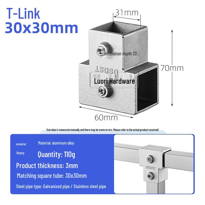 Aluminum Alloy 3-Way Elbow Connector for 20-25 Square Tubes