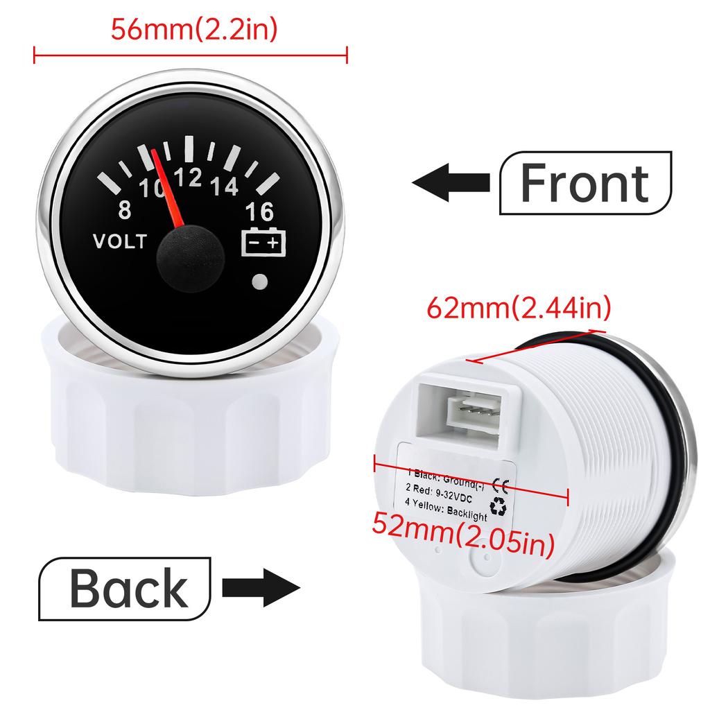 AD 52mm Voltmeter with Alarm Light Volt Meter Gauge Voltage for Marine Car Caravan Boat Camper RV Truck 12v Voltmeter Ammeter