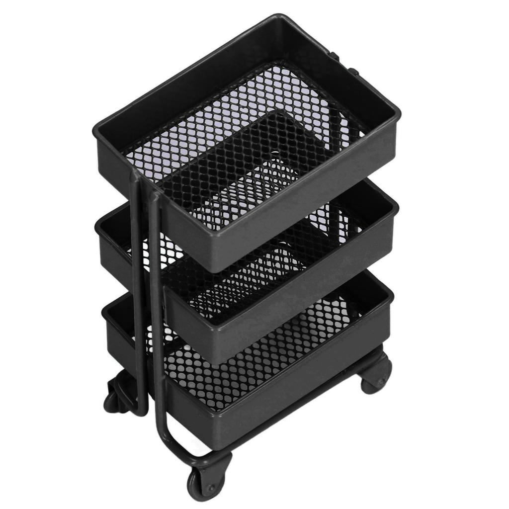 Dollhouse 3 Tier Storage Rack Simulation Movable 1:12 Dollhouse Trolley Rack with WheelsBlack