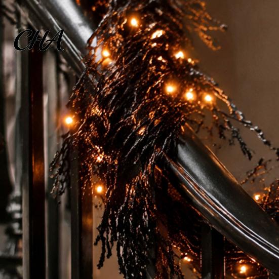 Flexible Bendable Branch Wreaths Halloween Lighted Creepy Vine Garland with LED Light, Waterproof Faux Black Horror Atmosphere Seasonal Ornaments