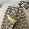 Women's High-Waisted Fleece-Lined Wool Plaid Wide-Leg Pants