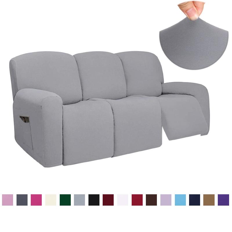 1 2 3 Seat Stretch Sectional Recliner Sofa Slipcover Soft Washable Furniture Protector Couch Cover with Elastic Bottom