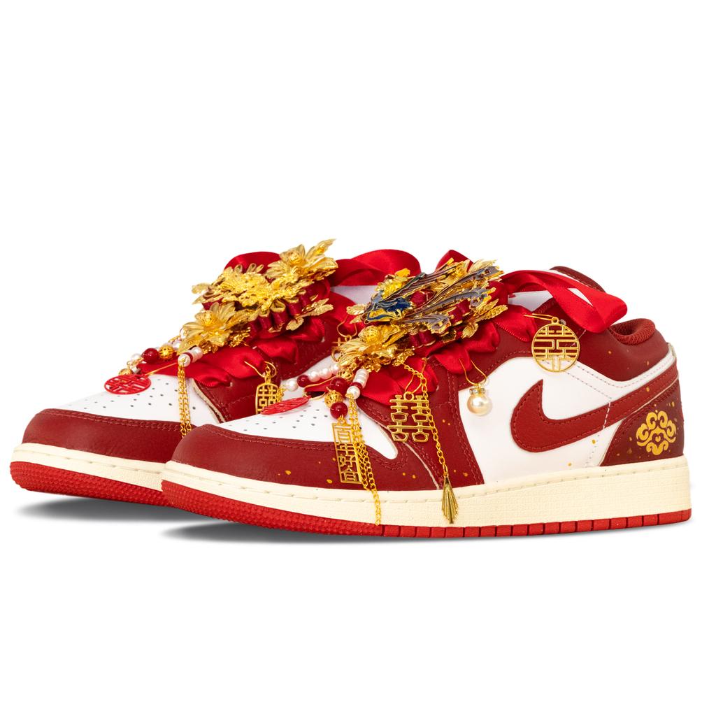 Jordan Air Jordan 1 Нескользящие Устойчивые к истиранию Низкие Винтажные Баскетбольные Кроссовки Женские Красные Белые FJ3465-160(Команда1302-)