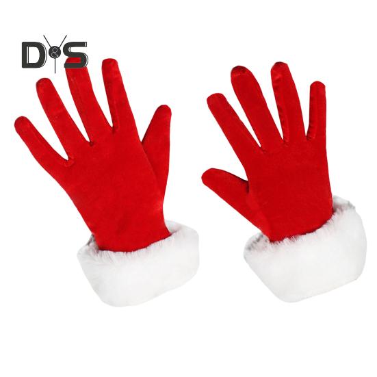 1 Pair Winter Christmas Gloves Thick Plush Trim Anti-slip Elastic Keep Warm Windproof Santa Claus Cosplay Performance Prop