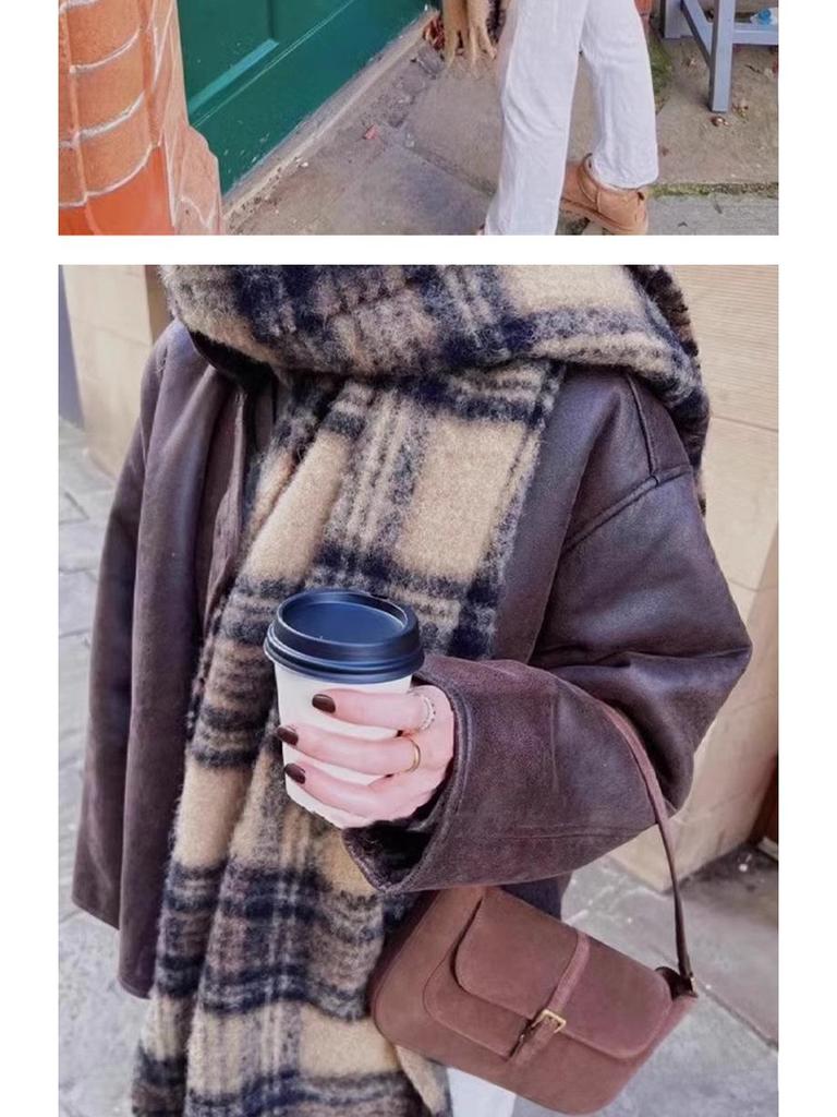 Уютная клетчатая шаль: Зимний темно-коричневый утолщенный теплый шарф 2023 года