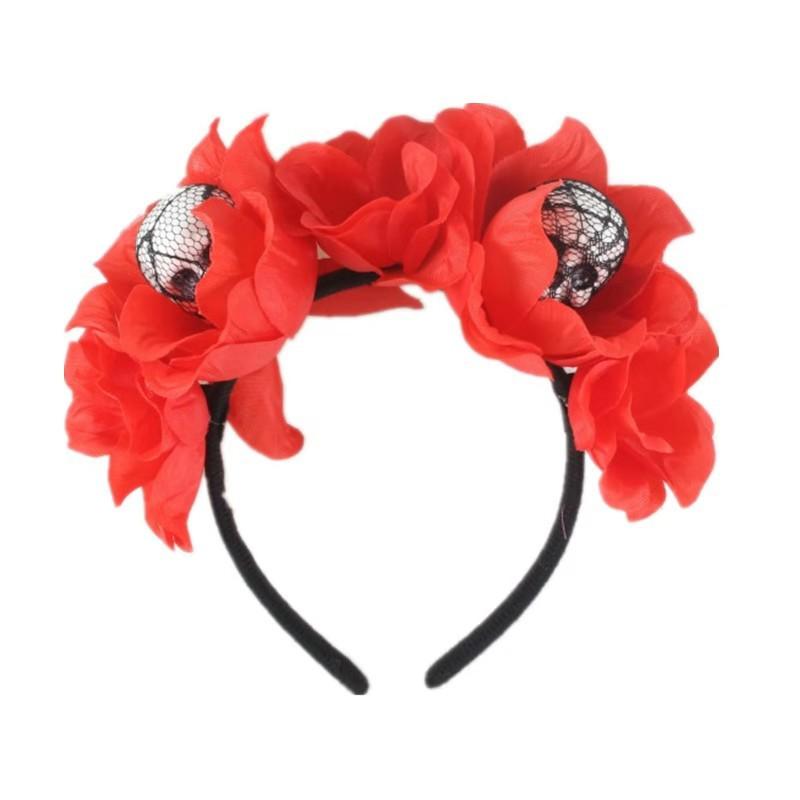 Simulated Flower Button Halloween Headband Holiday Party Foam Skull Horror Headdress