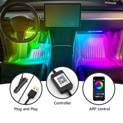 Светодиодная RGB подсветка салона 4-в-1 5В-12В, светодиодная лампа, автомобильная лампа, подсветка для ног, украшения для автомобиля, управление через приложение, динамичная ритмическая атмосферная подсветка