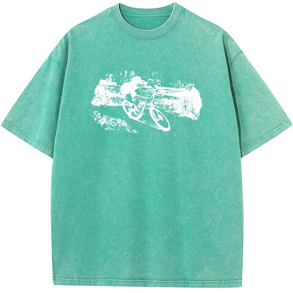 Футболка с принтом «Велосипедная езда», мужская, хлопковая, с круглым вырезом, стираная, новинка, повседневная, свободная, отбеленная футболка, летняя отбеленная футболка