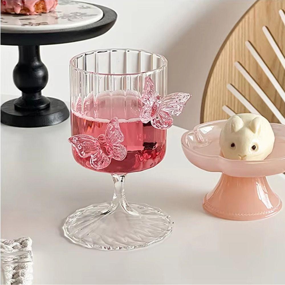 Decorative INS Butterfly Wine Glass INS Glass Goblet with Butterfly Ornament Household
