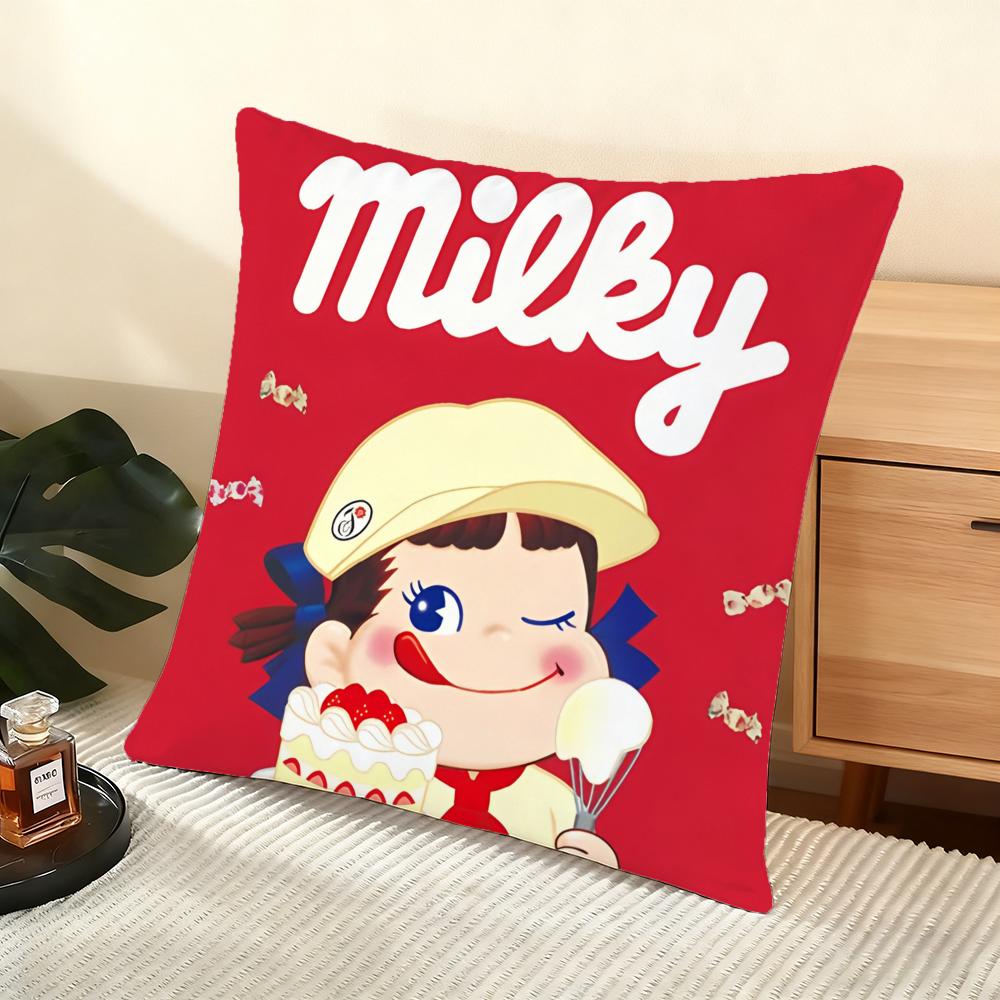 Fujiya M-Milky Peko Cushion Cover Soft Short Plush Pillow Cover Smooth Cozy Texture Aesthetic Cushion Case Home Decor