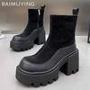 Platform Snow Ankle Boots for Women Hig Heels Suede Shoes Woman 2025 Winter Trend Goth Brand Gladiator Motorcycle Botas De Mujer