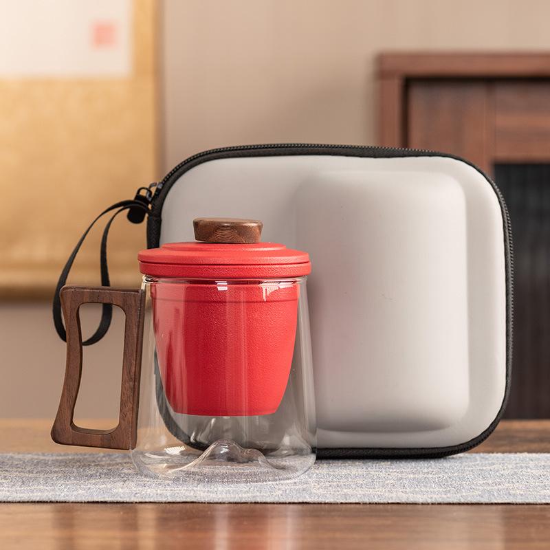 Ручка из черного сандала, офисная кружка, керамическая вставка-фильтр, стеклянная чашка для чая, высококлассная, защита от ожогов, подарочная коробка, портативный подарок