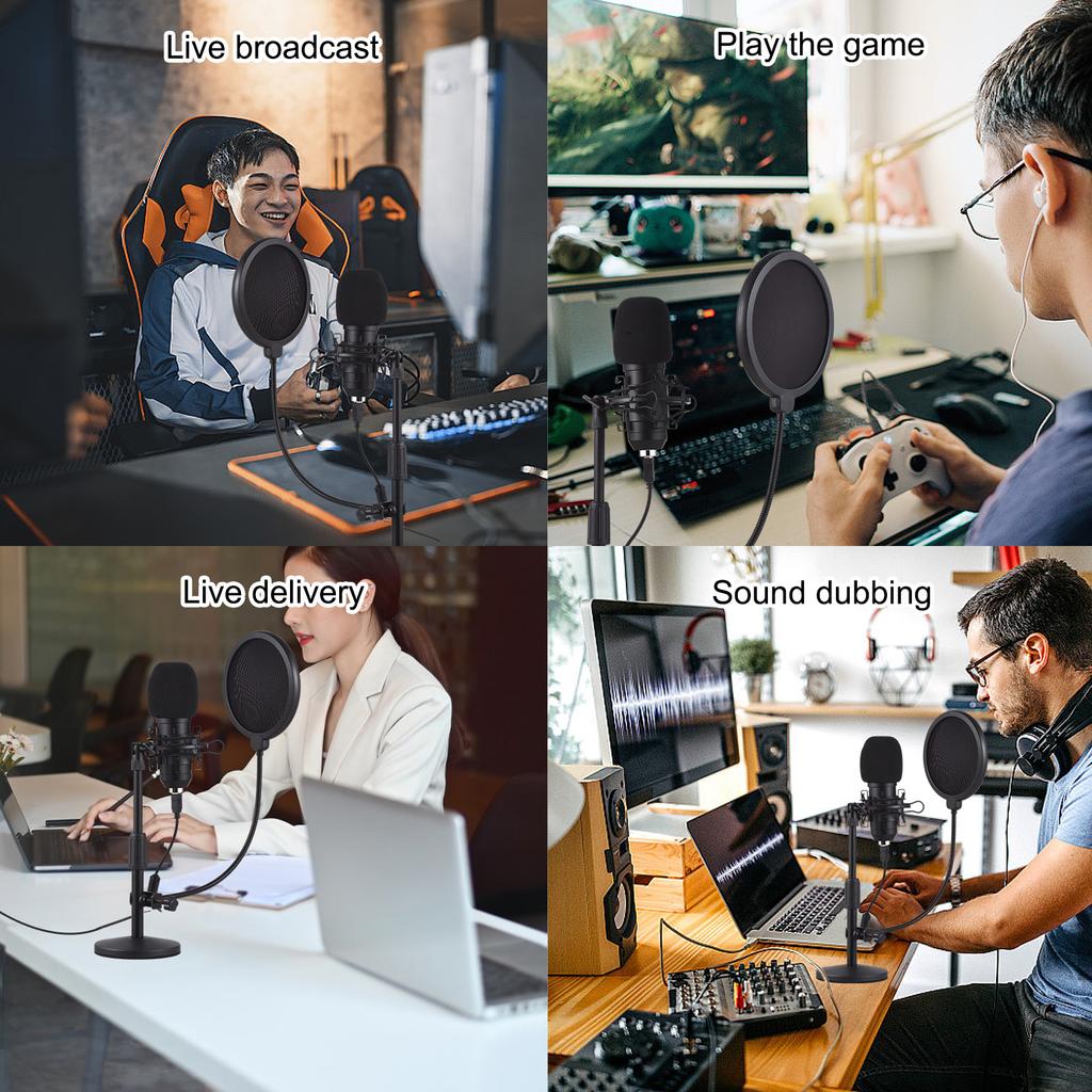 USB-микрофон, комплект игровых микрофонов, кардиоидный конденсаторный микрофон для подкастов с настольной подставкой, амортизирующее крепление
