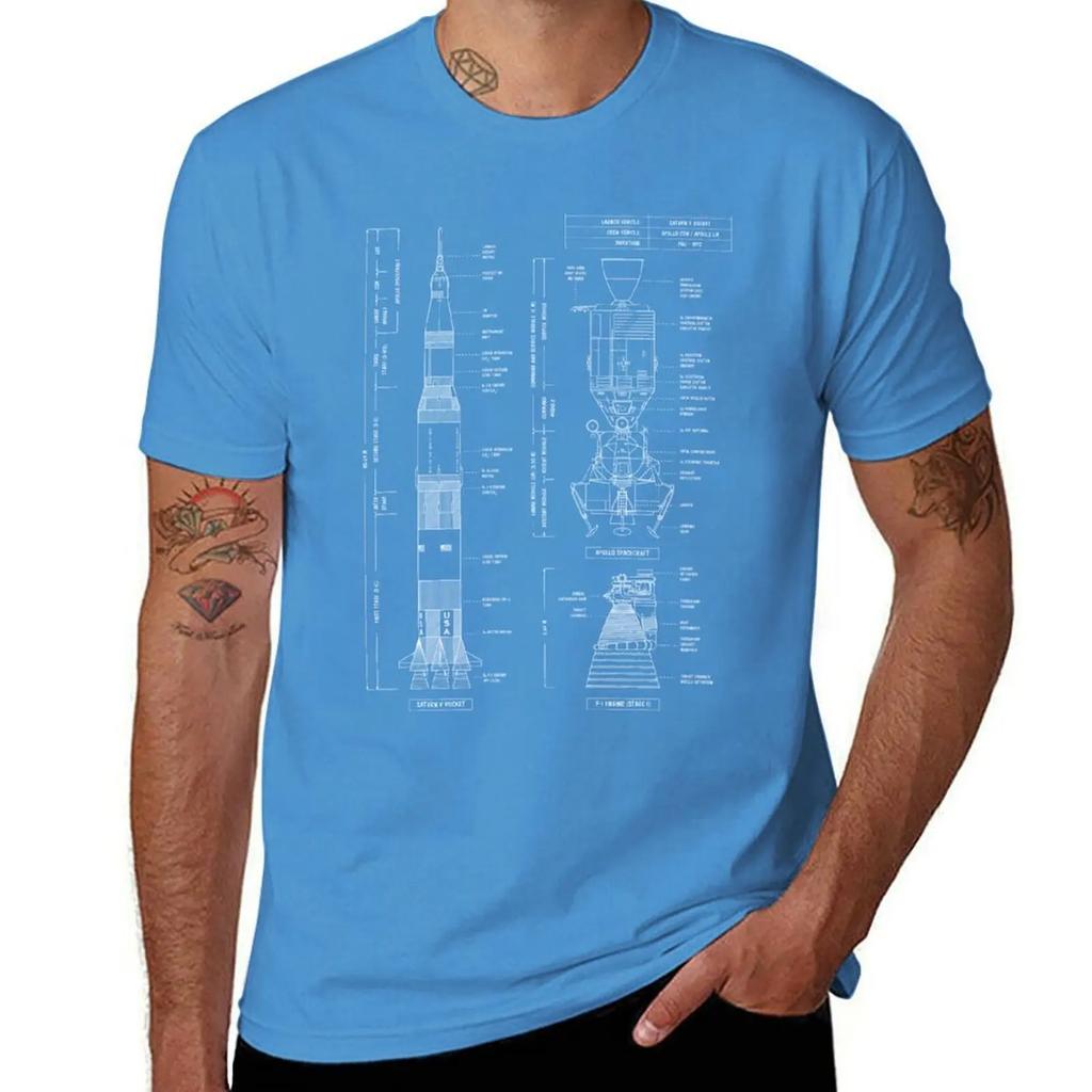 Saturn V / Apollo Crewed Lunar Expedition (White Stencil - No Background. Vertical) T-Shirt cute clothes clothes for