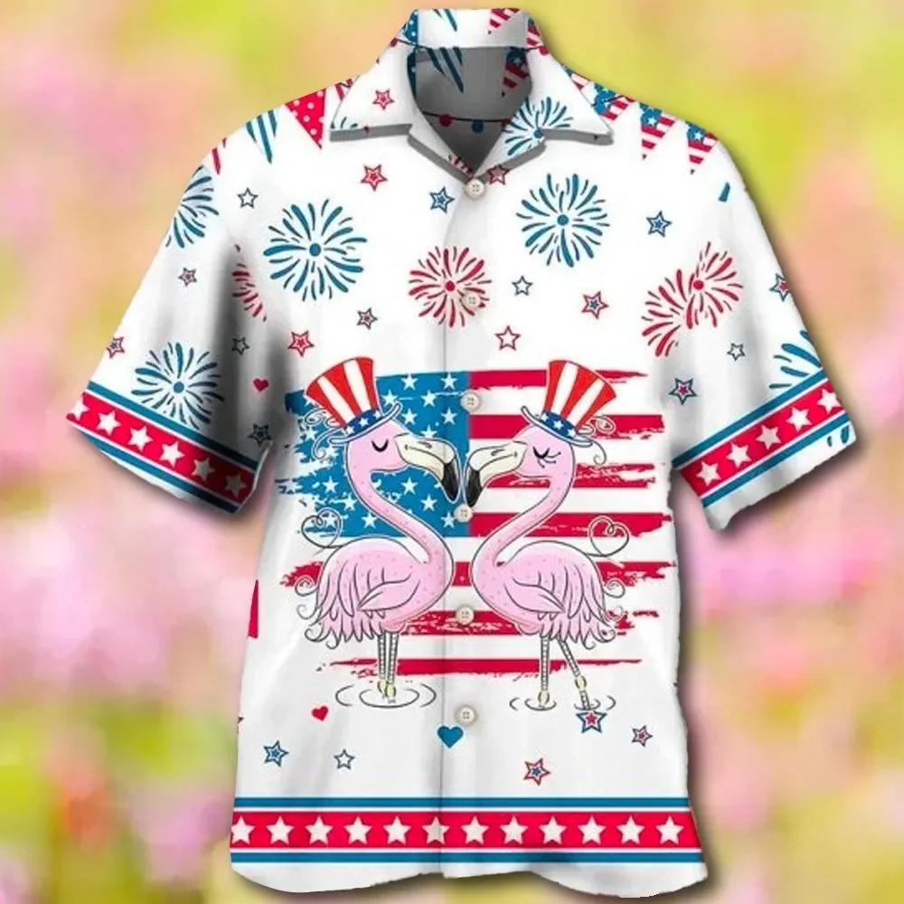 Hawaiian Shirts 3D Printed Flamingo Graphic Men Vintage Vacation Street Short Sleeve Shirt Men's Button Down Lapel Blouse