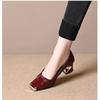 Ladies Elegant Fold Design Solid Color Simple Pumps Women's High Heels Soft Leather Metal Head Mid-heeled Dress Shoes Loafers