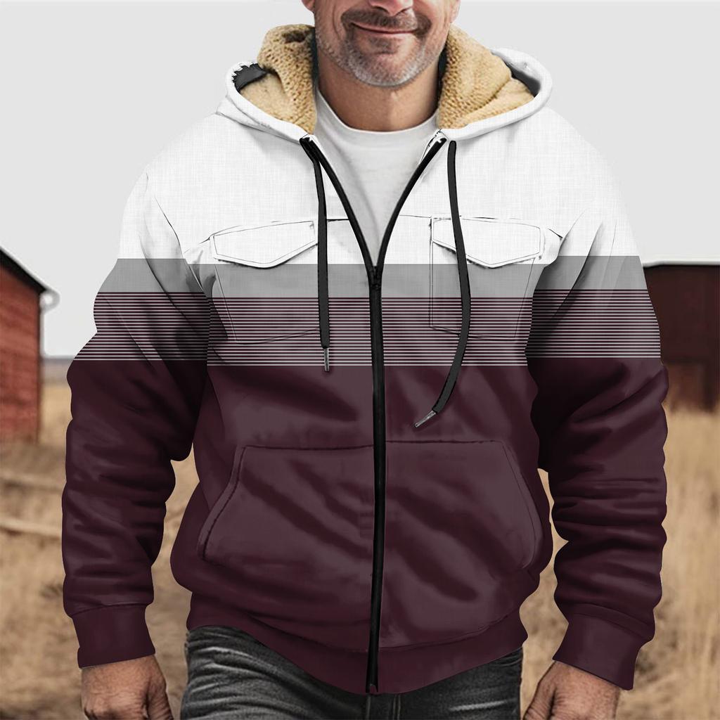 Мужская зимняя флисовая толстовка с капюшоном на молнии с накладным карманом, повседневная куртка