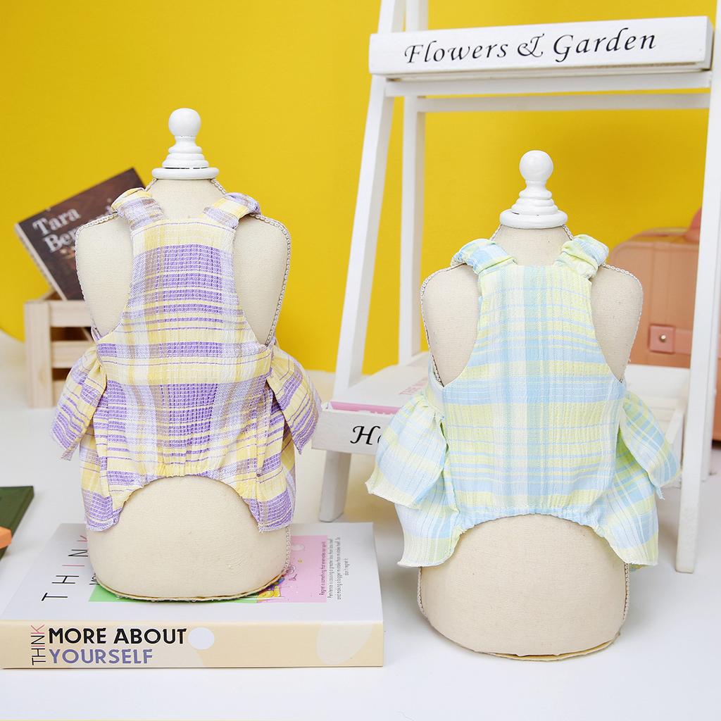 Spring And Summer Pet Clothes Dog Clothing Teddy Bichon Corgi Small Dog Dress Plaid Layered Skirt