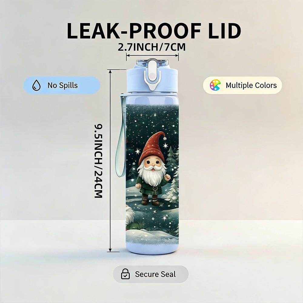 1PC Santa Bear Snow Winter Christmas Print 750ml Color Plastic Sports Water Bottle Leakproof Flip Straw Lid Suitable for Sports Office Home Use