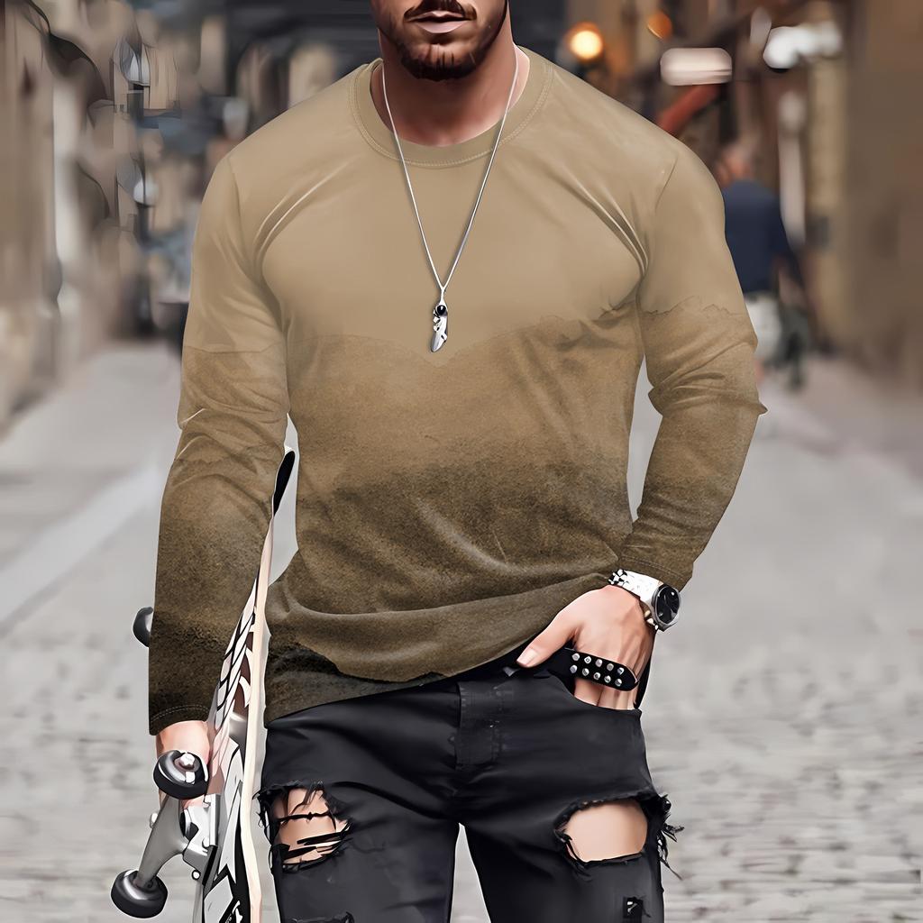 Муж. Футболка Круглый вырез Одежда Одежда На открытом воздухе Длинный рукав С принтом Модельер Винтаж